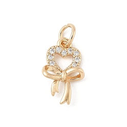 Золотой Латунные микро проложить кубического циркония подвески, подвески в виде сердца и банта, с целью перехода в кольце, золотые, 15x9x3.5 мм, отверстие : 3.4 мм