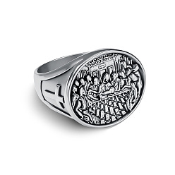 Нержавеющая Сталь Цвет 304 из нержавеющей стали кольца палец для мужчин, Тайная вечеря Иисус Христос Леонардо узор, цвет нержавеющей стали, американский размер 4 1/4(15~20мм).