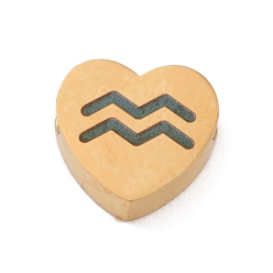 Водолей 304 из нержавеющей стали бусы, сердце с рисунком созвездия, золотые, Водолей, 7.5x8x3 мм, отверстие : 2 мм