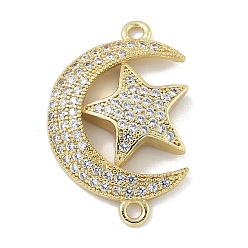 Золотой Покрытие стойки латунь микро-паве прозрачный кубический цирконий луна с подвесками в форме звезды, долговечный, без кадмия и без свинца, золотые, 25x16x3.5 мм, отверстие : 1.5 мм