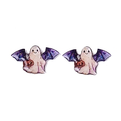 Ghost Кулоны из эпоксидной смолы на Хэллоуин, с золотой фольгой и блестками, Призрак с крылом летучей мыши и подвеской в виде тыквы, 21.5x34x2~3 мм, отверстие : 1.2 мм