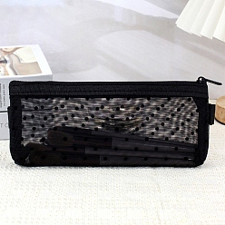 Polka Dot Сетчатый марлевый и нейлоновый пенал, сумки на молнии, универсальный держатель для ручек, для офиса и школьных принадлежностей, прямоугольные, узор в горошек, 195x85x25 мм