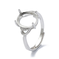 Real Platinum Plated Adjustable 925 Sterling Silver 4 Prongs Ring Settings, with Cubic Zirconia, Real Platinum Plated, 1.5~4.5mm, Inner Diameter: 18mm