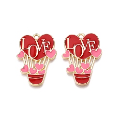 (123L) Белый крем непрозрачный блеск Стойки обшивки сплава эмали подвески, без кадмия, без никеля и без свинца, золотой свет, воздушный шар в форме сердца с надписью «любовь», огнеупорный кирпич, 30x21x2.5 мм, отверстие : 1.8 мм