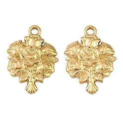 Chapado en Oro Real 18K 304 colgantes de acero inoxidable, encantos del ramo, revestimiento de iones (ip), real 18 k chapado en oro, 23x17x2.2 mm, agujero: 2.3 mm