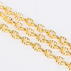 Oro Cadenas de cable con textura de hierro, sin soldar, con carrete, oval, dorado, 4x3x1 mm, aproximadamente 328.08 pies (100 m) / rollo