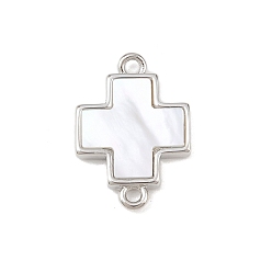 Платина Натуральный белый крест оболочки подвески, с латунной, без кадмия и без свинца, стойки покрытие, долговечный, платина, 18.5x13x2.5 мм, отверстие : 1.5 мм