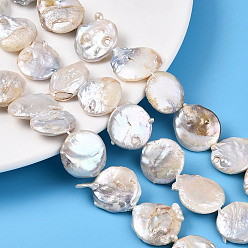 Морская Ракушка Натуральный жемчуг в стиле барокко кеши, натуральный ядерный жемчуг, самородки, цвет морской раковины, 17~25x15.5~27.5x3.5~9 мм, отверстие : 0.6 мм, около 17~20 шт / нитка, 14.76~15.55'' (37.5~39.5 см)