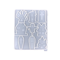 Белый Тема Хэллоуина дом с привидениями/пугало/надгробие DIY силиконовые формы для подвесок, формы для литья смолы, для уф-смолы, изготовление ювелирных изделий из эпоксидной смолы, белые, 220x184 мм