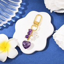 Аметист Натуральные аметистовые подвесные украшения, с поворотными застежками сплава, сердце, 72 мм