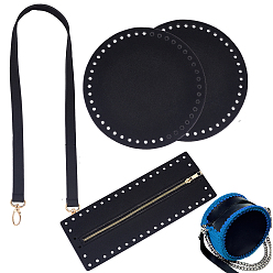 Black PU Leather Purse Crochet Making Kit, Including Bag Bottoms, Top, Zipper Cover & Strap, Black, 26.1~82.4x1.8~21x0.3~0.45cm, Hole: 5mm, 4pcs/set