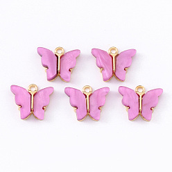 Orchid Alloy Acrylic Pendants, Butterfly, Light Gold, Orchid, 14x16.5x3mm, Hole: 1.6mm