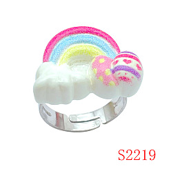 Радуга Пасхальные кольца из смолы с железными гвоздиками для девочки, платина, радуга, внутренний диаметр: регулируемый