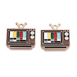 Кокосово-Коричневый Подвески из эмали и сплава, без свинца и без кадмия, очарование телевизоров, золотые, кокосового коричневый, 20x20x1.5 мм, отверстие : 1.8 мм