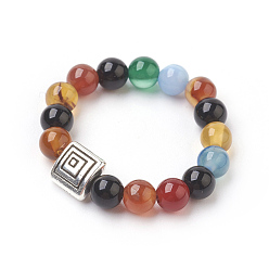 Natural Agate Natural Agate Jewelry Sets, Stretch Bracelets & Ring, with Alloy Finding, 2-1/4 inch(5.75cm), 20mm