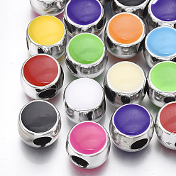 Платина УФ-покрытие акриловым Европейский бисером, с эмалью, бусины с большим отверстием, плоско-круглые, разноцветные, платина, 12x10 мм, отверстие : 4.5 мм