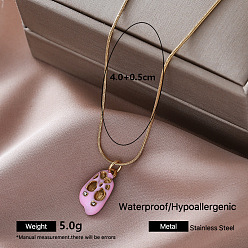 Pink Vintage Retro 304 Stainless Steel Enamel Nuggets Pendant Necklaces for Women, Golden, Pink, 15.75 inch(40cm)