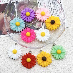 (52) Непрозрачная лаванда 10подвески из непрозрачной смолы, прелести маргаритки, с железной платиной петлей, разноцветные, 26x22x8 мм, отверстие : 2 мм