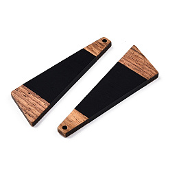 Черный Большие подвески из непрозрачной смолы и орехового дерева, четырехугольное очарование, чёрные, 57x19.5x3.5 мм, отверстие : 2 мм