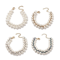 Mixed Color Shell Pearl & Glass Seed Braided Beaded Bracelet for Women, Mixed Color, 7-7/8 inch(19.9cm)