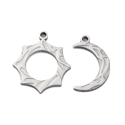 Нержавеющая Сталь Цвет 304 подвески из нержавеющей стали, слева и справа, прелести для пар, очарование солнца и луны, цвет нержавеющей стали, 18~20x11~18x2 мм, отверстие : 1.6 мм, 2 шт / комплект