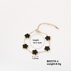 Черный Нержавеющая сталь ссылка браслеты, браслеты-цепочки для женщин, цветок, чёрные, 6-1/2 дюйм (16.5 см)