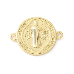 Настоящее золото 18K Латунные подвески-подвески для медали святого Бенедикта, религия плоские круглые ссылки, стойки покрытие, без кадмия и без свинца, долгоиграющий, реальный 18 k позолоченный, 17.5x24x2 мм, отверстие : 1.6 мм