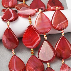 Красный Натуральные полосатые агатовые бусы, окрашенная и подогревом, твист слеза, красные, 36.5~41x28~31.5x5~8.5 мм, отверстие : 1.8~2 мм, около 8 шт / нитка, 15~15.55'' (38.1~39.5 см)