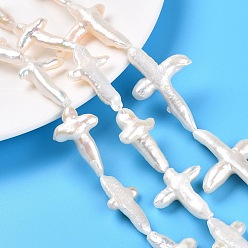 Кремово-белый Природные Кеши жемчуг пряди, культивированный пресноводный жемчуг, барочный натуральный зародышевый жемчуг, крестик, кремово-белые, 26~46x16~35x5~10 мм, отверстие : 0.7 мм, около 10~13 шт / нитка, 15.16~16.14 дюйм (38.5~41 см)