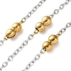 Золотой & Цвет Нержавеющей Стали 304 цепи из нержавеющей стали с бусинами, ионное покрытие (ip), пайки, с катушкой, золотые и нержавеющая сталь цвет, 3x2.5x0.5 мм