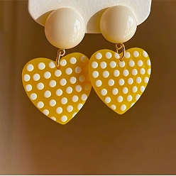 Amarillo Pendientes colgantes de resina de aleación para mujer, corazón del lunar, amarillo, 43x26 mm