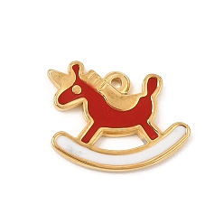 Golden 304 Stainless Steel with Red Enamel Pendants, Rocking Unicorn Charms, Golden, 14x17x1.5mm, Hole: 1.2mm