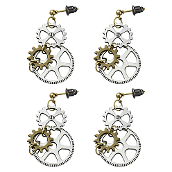 Античное Серебро 2 пары серег-гвоздиков с зубчатым колесом из сплава, античное серебро, 36x19.5 мм