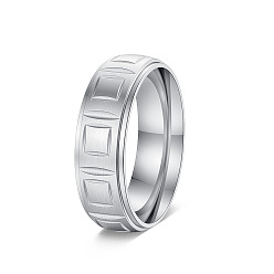 Stainless Steel Color 304 Stainless Steel Rotating Finger Rings, Square, Fidget Spinner Ring for Calming Worry Meditation, Stainless Steel Color, 7mm, US Size 10(19.8mm)