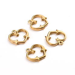 Golden Ion Plating(IP) 304 Stainless Steel Toggle Clasps Parts, Heart, Golden, 15x15.5x2mm, Hole: 1.6mm
