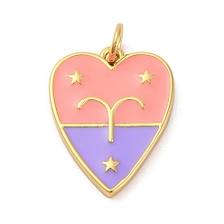 Овен Латунь эмаль подвески, с целью перехода в кольце, реальный 14 k позолоченный, сердце с двенадцатью созвездиями, Овен, 19x15x2 мм, отверстие : 3 мм