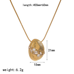Oval 304 Stainless Steel Micro Pave Clear Cubic Zirconia Geometric Pendant Necklaces for Women, Golden, Oval, 15.75 inch(40cm), pendant: 21x15mm