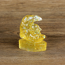 Цитрин Украшение для дисплея лунного кролика из смолы, с натуральной цитриновой крошкой внутри статуэток для украшения домашнего офиса, 60x35x65 мм