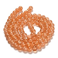 Light Salmon Spray Painted Crackle Glass Beads Strands, Round, Light Salmon, 10mm, Hole: 1.3~1.6mm, about 80pcs/strand, 31.4 inch