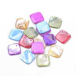 Mixed Color Freshwater Shell Pendants, Dyed, Rhombus, Mixed Color, 24.5x24.5x3~4mm, Hole: 1mm