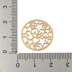 Light Gold Rack Plating Brass Hollow Out Star Connector Charms, Long-Lasting Plated, Flat Round Etched Metal Embellishments, Light Gold, 20x0.3mm, Hole: 1.6mm