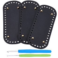 Черный 3 шт. овальное дно для сумки из искусственной кожи своими руками, 2шт. 2 стили алюминиевые крючки для вязания крючки, чёрные, 180x80 мм