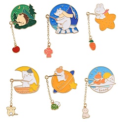 (52) Непрозрачная лаванда 6 шт. 6 стили цинковый сплав эмалированные рыболовные булавки в виде животных, разнообразные, разноцветные, 45~60x30~34 мм, 1 шт / стиль