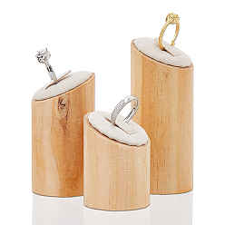 Белый 3 шт. 3 размеры деревянные подставки для колец и ювелирных изделий, с бантиком, колонка, белые, 3.8~5.3x5.3~9.2 см