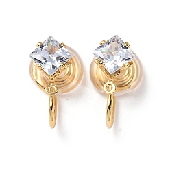 Настоящее золото 18K Фурнитура для ушей из латуни с микропаве из кубического циркония, с петлей, долговечный, без никеля , реальный 18 k позолоченный, 15.5x9 мм, отверстие : 1.5 мм, ромб: 9.5x7 мм