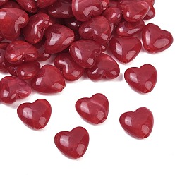 Dark Red Two-tone Opaque Acrylic Beads, Heart, Dark Red, 16.5x17.5~18x8mm, Hole: 2mm, about 349pcs/500g