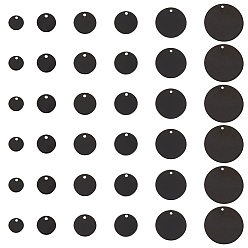 Electrophoresis Black 36 шт 6 стиль 304 подвески из нержавеющей стали, штамповка заготовок тегов, плоско-круглые, электрофорез черный, 8~25x1 мм, отверстие : 1.2~1.5 мм, 6 шт / стиль