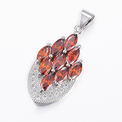 Orange Red Brass Micro Pave Cubic Zirconia Jewelry Sets, Pendants & Hoop Earrings & Finger Rings, Marquise/Horse Eye, Platinum, Chocolate, Size 9(19mm), 38.5x17x5.5mm, Hole: 5.5x4mm, 49x17x5.5mm, Pin: 1mm