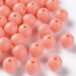 Salmon Opaque Acrylic Beads, Round, Salmon, 10x9mm, Hole: 2mm, about 940pcs/500g