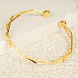 Настоящее золото 18K 304 открытые браслеты-манжеты из нержавеющей стали, браслеты с крутящим моментом для женщин, реальный 18 k позолоченный, внутренний диаметр: 2-1/2 дюйм (6.5 см)